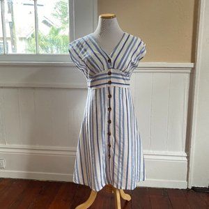 LOFT Blue & White Striped Button Flare Dress Size 0